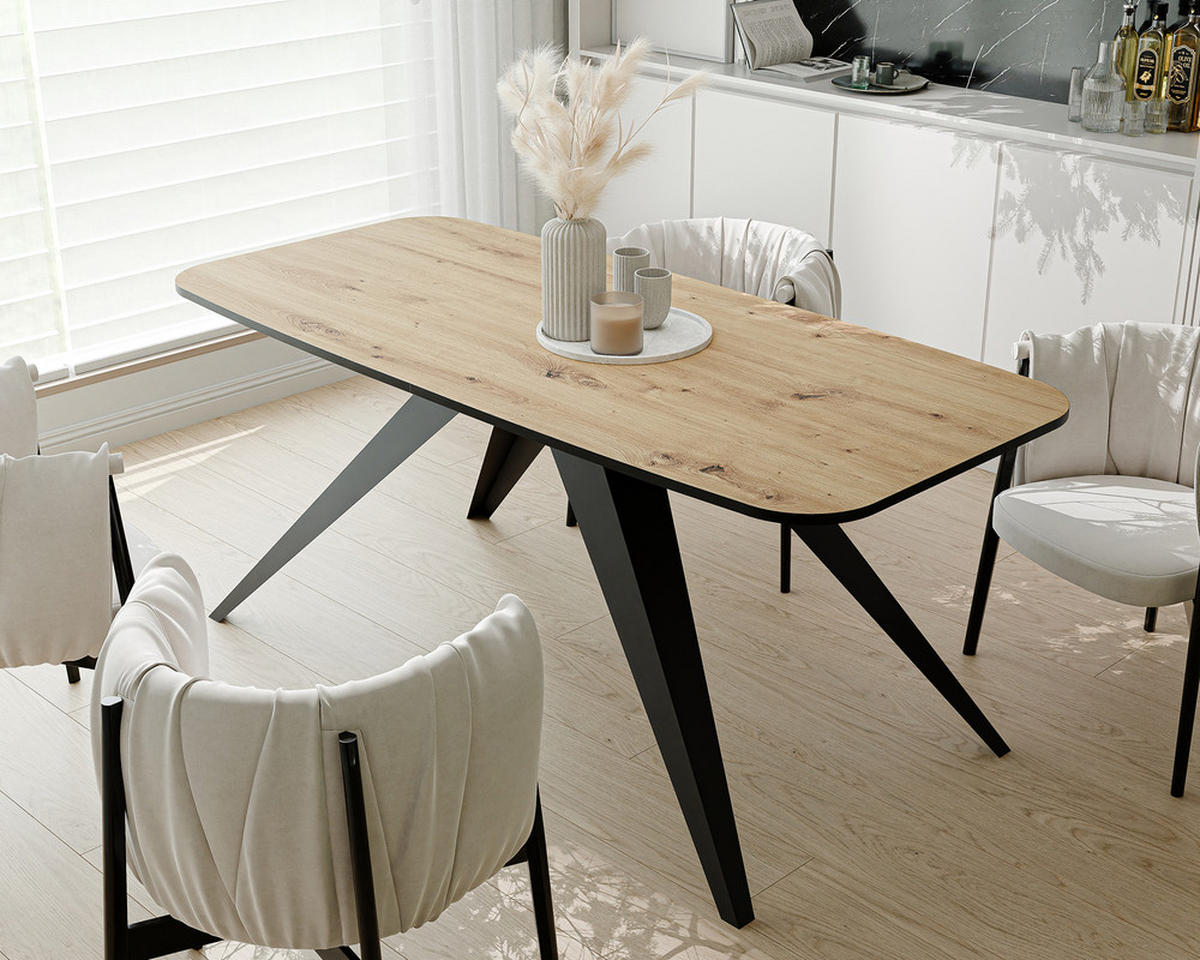 AUSZIEHTISCH FENTO 180/90/76 cm, Schwarz / Artisan-Eiche - Schwarz/Eiche Artisan, Holzwerkstoff/Metall (90/180/76cm) - Idohome