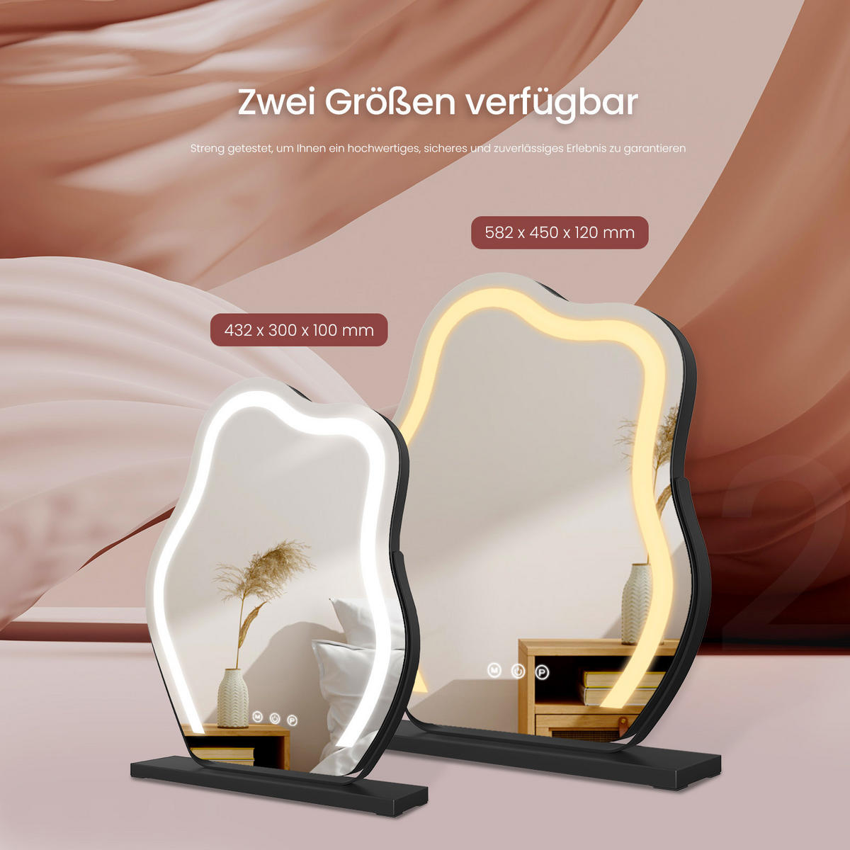 KOSMETIKSPIEGEL Unregelmäßige Form mit Beleuchtung, Schwarz, 58,2/45 cm - Schwarz, Glas (45/12/58.2cm) - EMKE