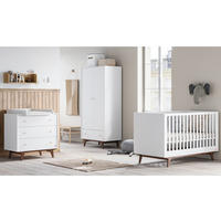 BABYZIMMER Set Maddy 4-teilig - Weiß-Walnuss - Goldfarben/Walnussfarben, Holzwerkstoff/Metall (90/50/195cm) - QMM TraumMöbel