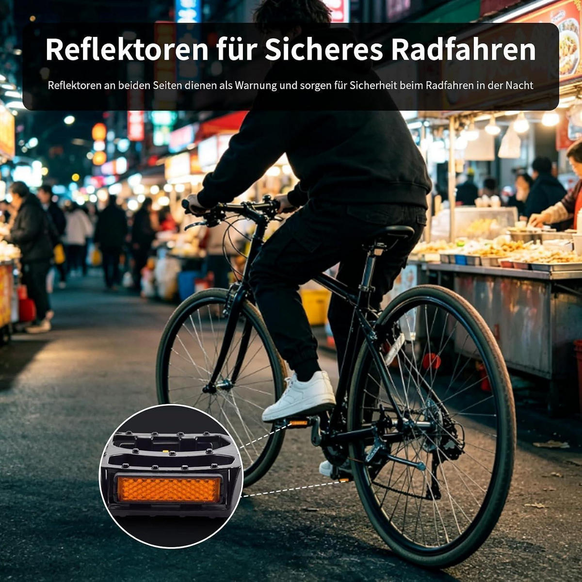 FAHRRADPEDALE mit Reflektoren Schwarz - Schwarz, Kunststoff (10/2.2/12cm)