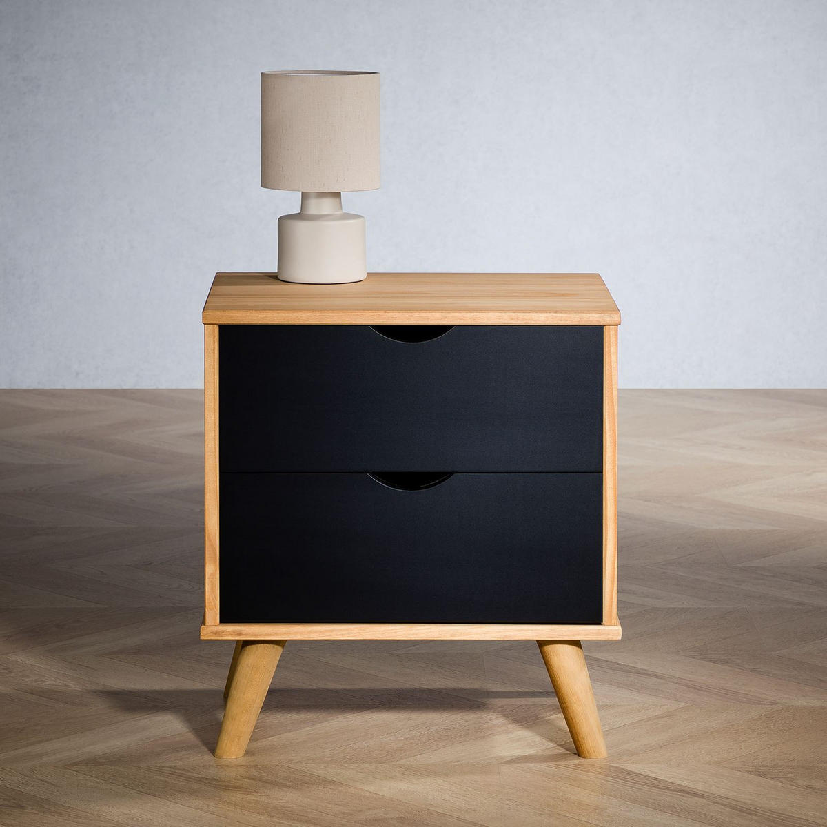 NACHTTISCH COLIMA schwarz/Vintage - Dunkelbraun/Schwarz, Holz (50/46/40cm) - IDIMEX