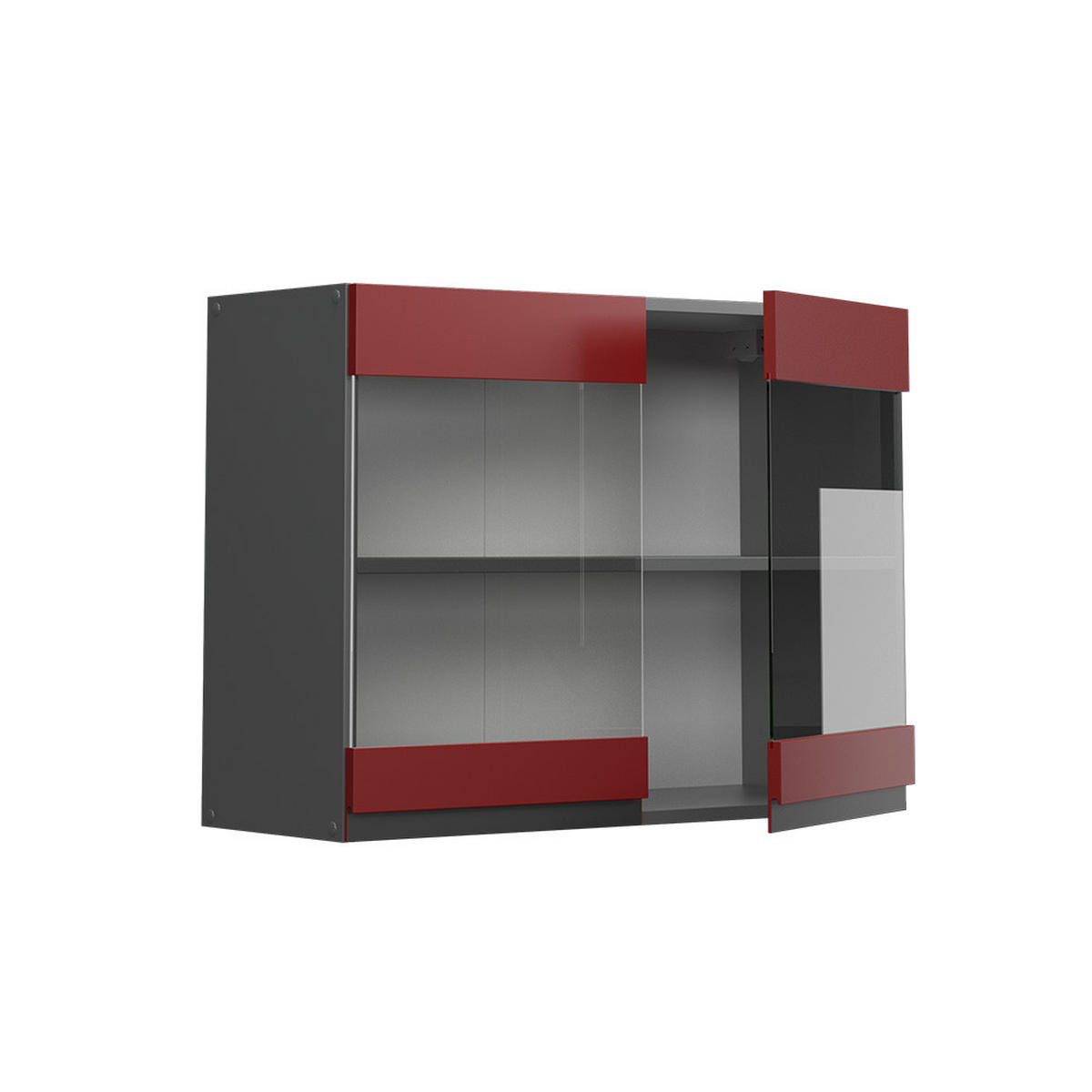 KÜCHENGLASSCHRANK R-Line Rot 80 cm J-Shape - Anthrazit/Rot, Holzwerkstoff (80/60/31cm) - Vicco