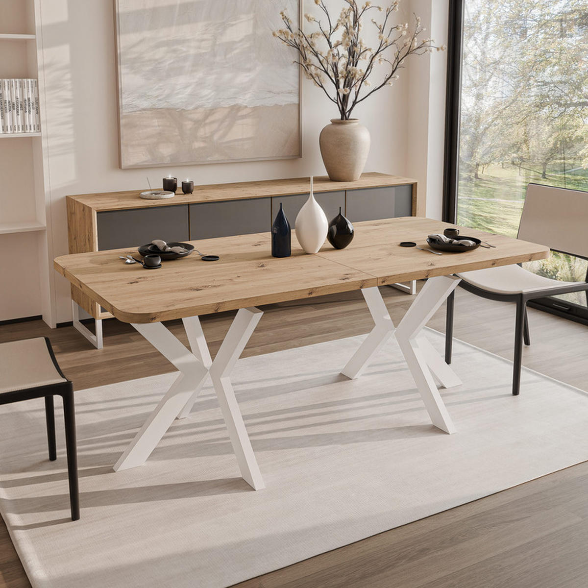 AUSZIEHTISCH DANTON 200/100/76 cm, Weiß / Artisan-Eiche - Weiß/Eiche Artisan, Holzwerkstoff/Metall (100/200/76cm) - Idohome