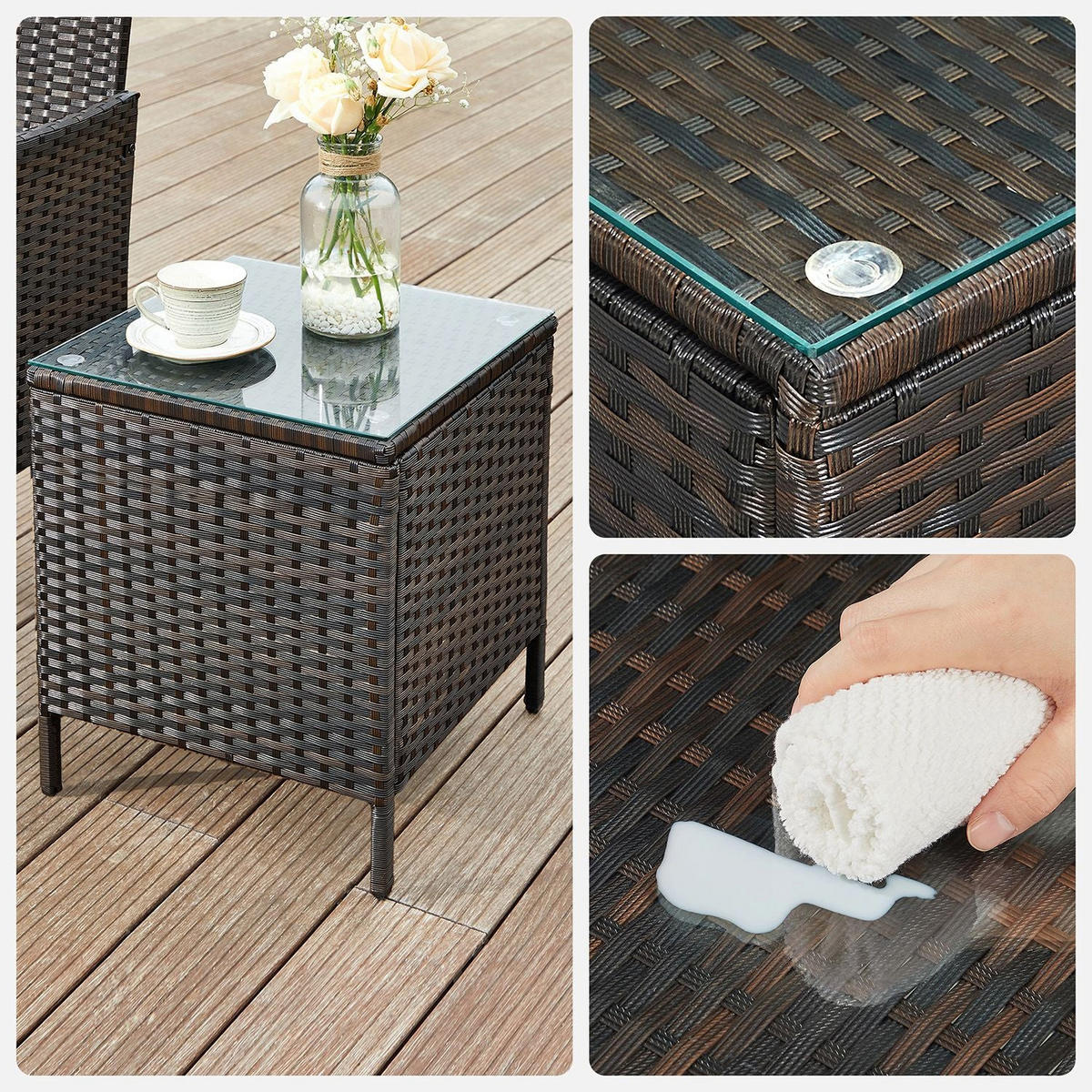 LOUNGE-SET GARTENMÖBEL-SET 3-TEILIG - Braun, Metall - Hansiro