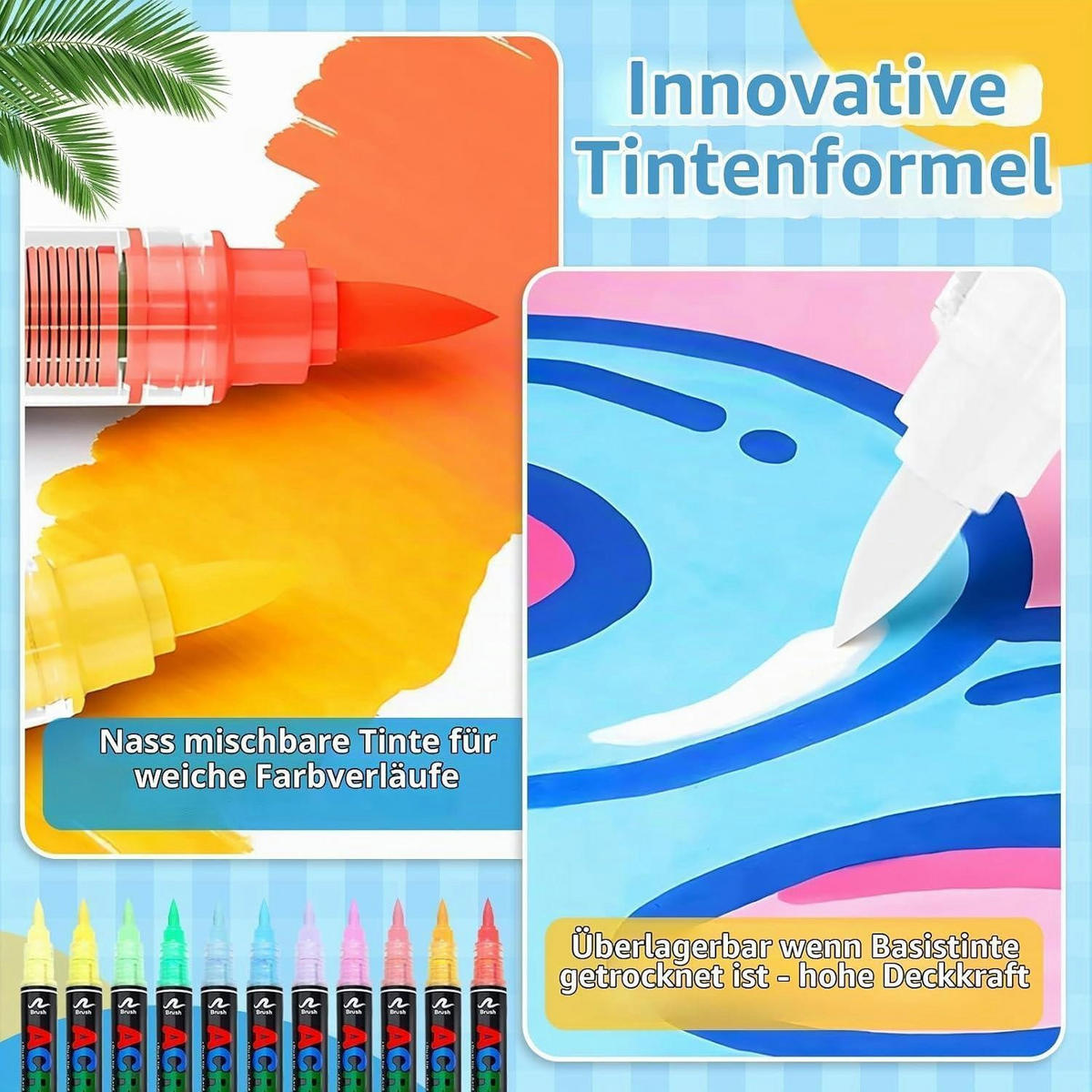 ACRYLSTIFTE 60er Set Doppelspitze wasserfest - Multicolor, Kunststoff (1/1/14cm)