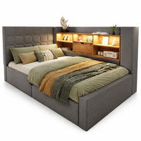 POLSTERBETT 90/200 mit Bettkasten, LED und USB in Grau - Grau, Holzwerkstoff/Textil (90/200cm) - EVRYAE