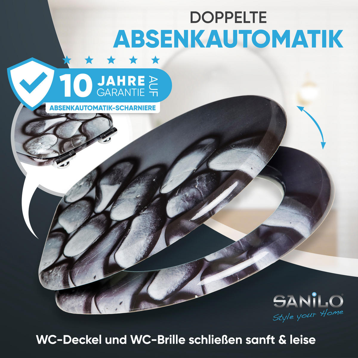 WC-SITZ mit Absenkautomatik Hot Stones - Schwarz, Holzwerkstoff (38/6/47cm) - Sanilo