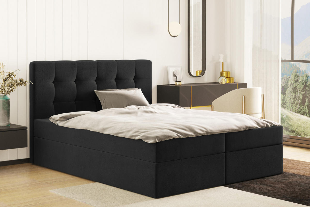 BOXBETT Bettkasten LUDANO Stoff Cosmic Schwarz 160x200 cm H2-Pocket - Schwarz, Holz (160/200cm) - Kaiser Möbel