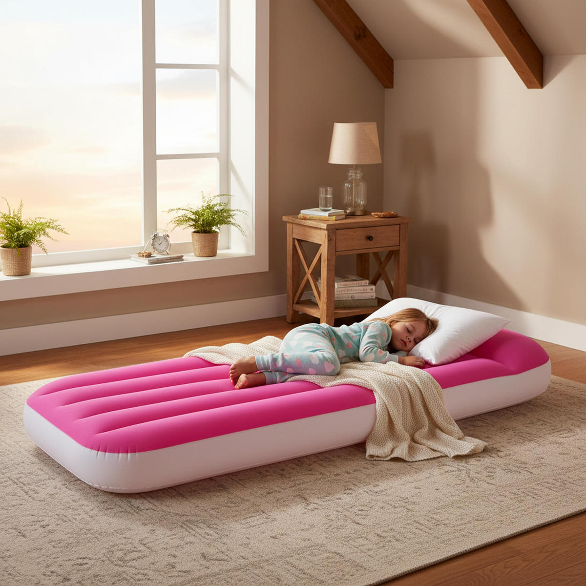 LUFTBETT Luftmatratze Camping Kinder 157 x 66 x 23 cm rosa aufblasbar ohne Pumpe - Rosa, Kunststoff (66/157cm) - Avenli