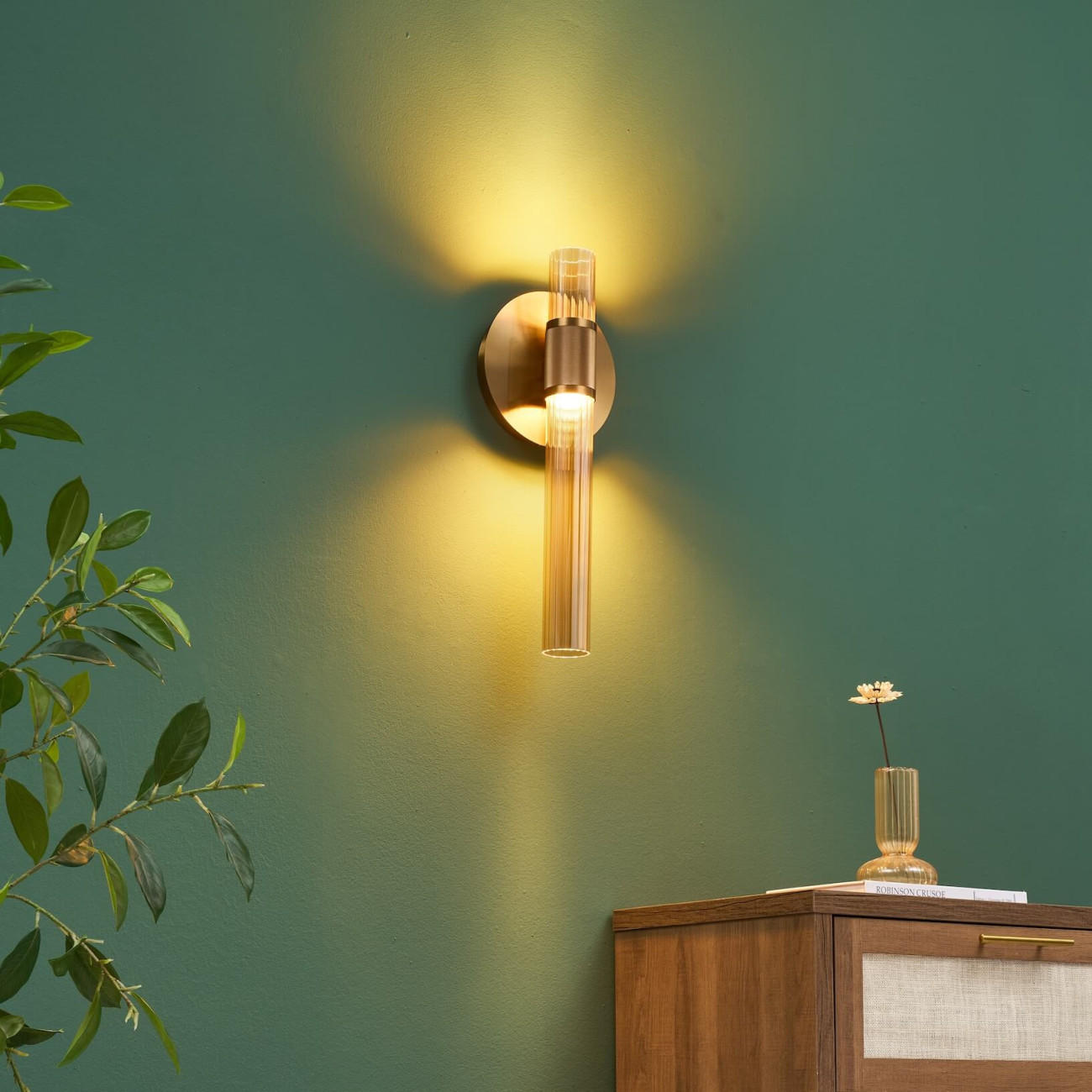 WANDLEUCHTE Cyllia, Bernstein und Messing, 51cm - Goldfarben, Glas (20/51/10cm) - KOSILUM