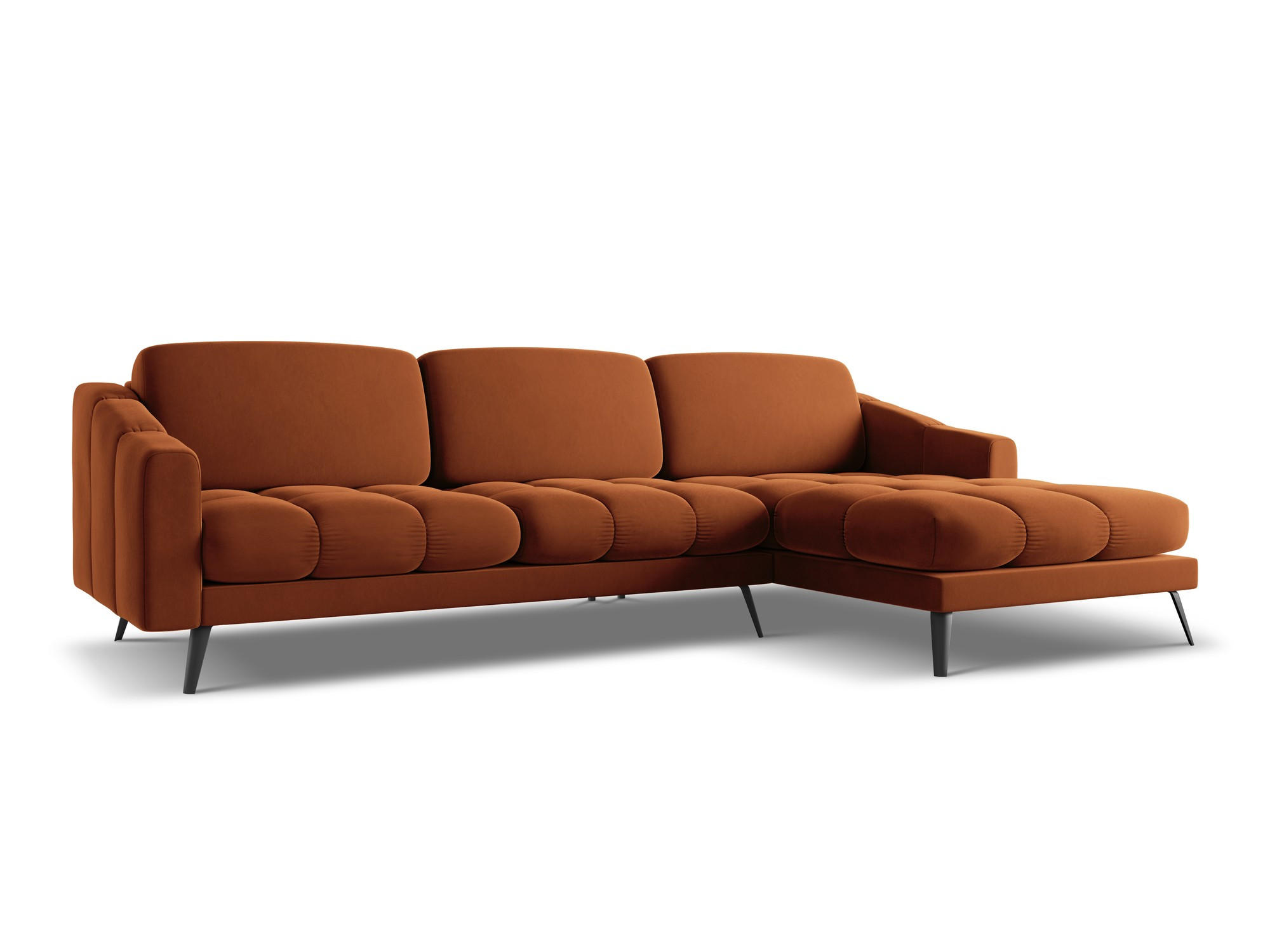ECKSOFA Rechts Samt Stoff Orange - Terra cotta/Schwarz, Textil/Metall (264/160cm) - Makamii