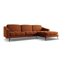 ECKSOFA Rechts Samt Stoff Orange - Terra cotta/Schwarz, Textil/Metall (264/160cm) - Makamii