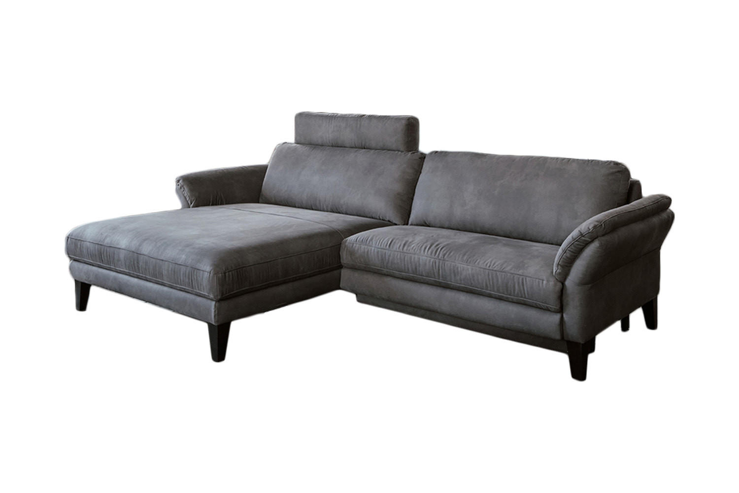 ECKSOFA MIT MOTORISCHER RELAXFUNKTION MALTA Grau Webstoff - Schwarz/Grau, Buchenholz/Textil (302/175cm) - KAWOLA