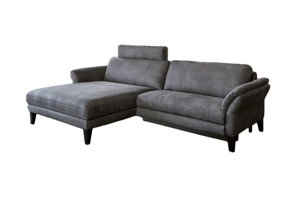 ECKSOFA MIT MOTORISCHER RELAXFUNKTION MALTA Grau Webstoff - Schwarz/Grau, Buchenholz/Textil (302/175cm) - KAWOLA