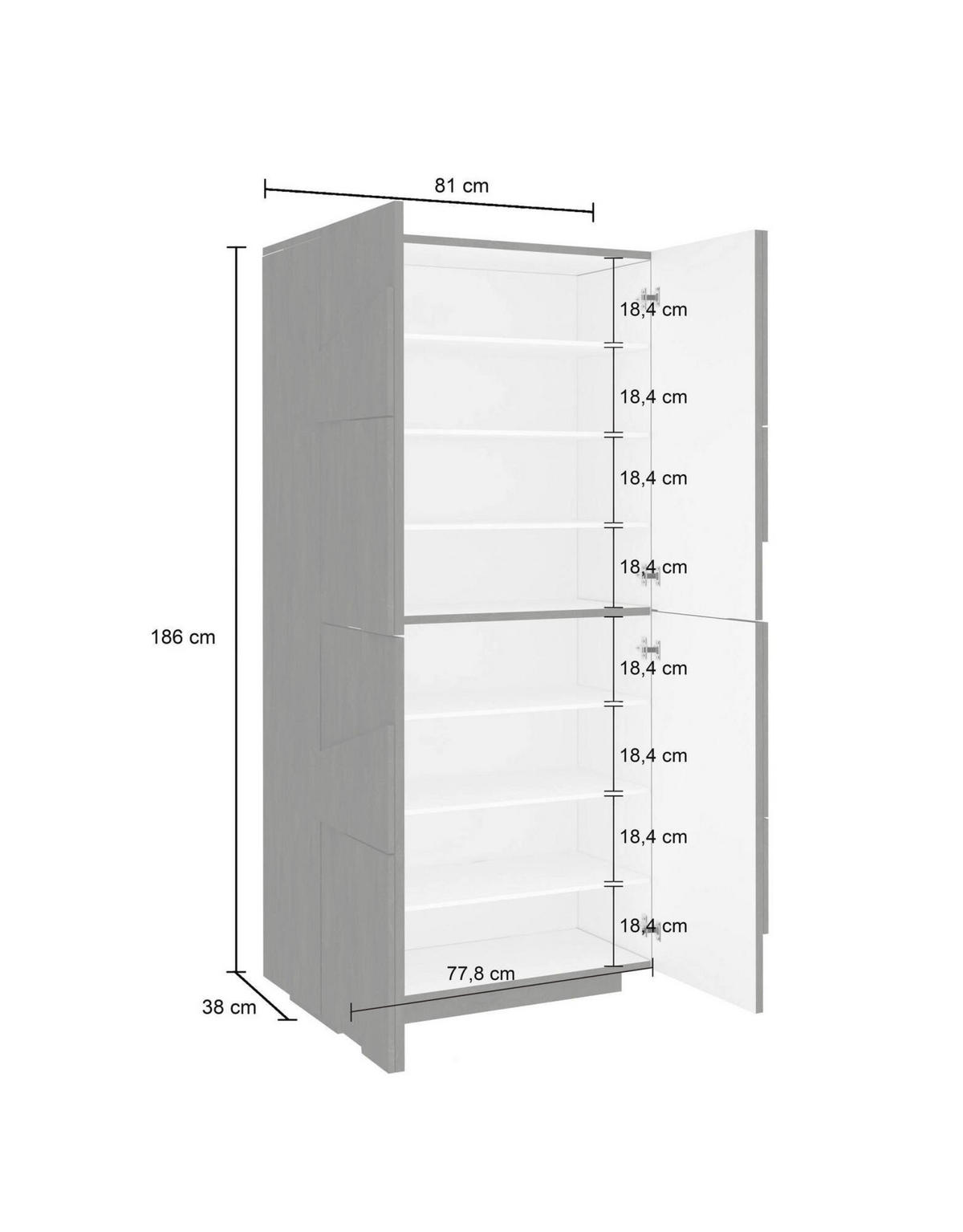 SCHUHSCHRANK Zement 38/81/167 cm - Grau, Holzwerkstoff (81/167/38cm) - DMORA
