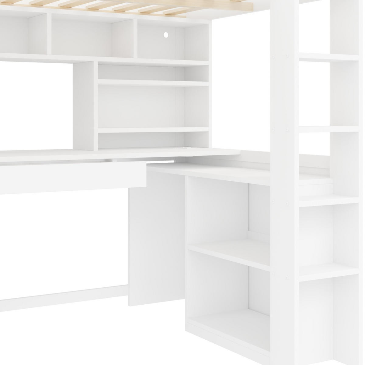 HOCHBETT 90x200 cm in Weiß mit Schreibtisch, LED-Beleuchtung und Stauraum - Weiß, Holz (90/200cm) - IVMEU
