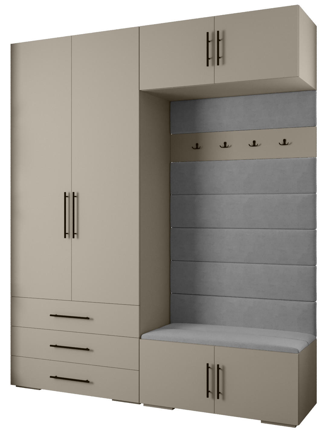 Abiks Möbel Garderoben-Set Kaschmir, Grau, Schwarz 200x236.7x47 cm