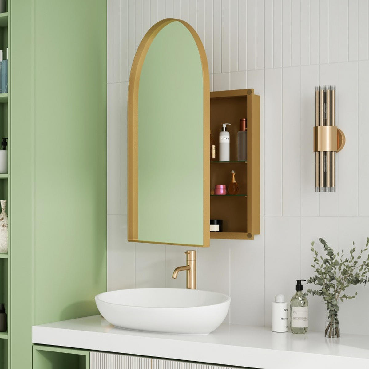 SPIEGELSCHRANK Bad 91/61/12 cm Gold mit verstellbare Glasablagen - Goldfarben, Glas/Holz (61/91/12cm) - PARAFTA HOME