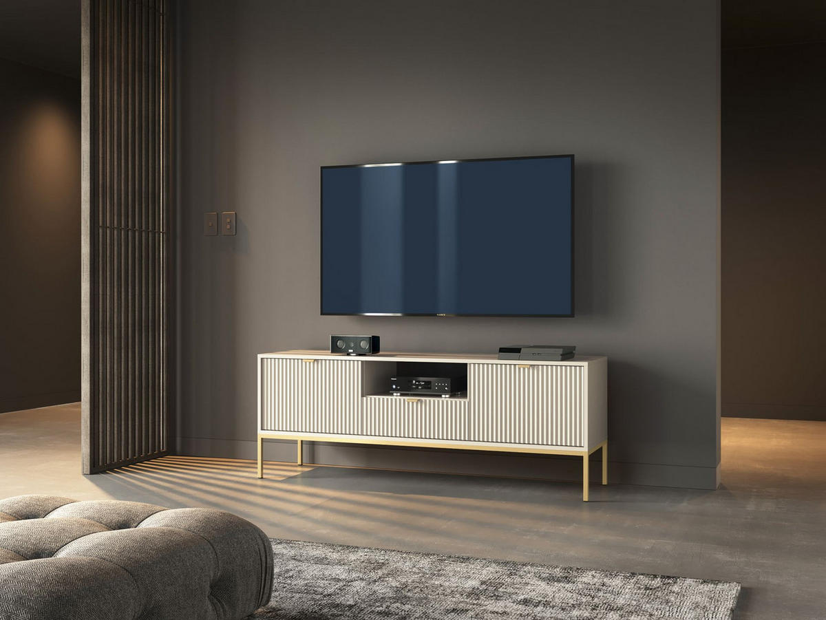 TV-LOWBOARD Vellore Greige / Gold 154 cm - Taupe/Goldfarben, Holzwerkstoff/Metall (154/56/39cm) - Selsey
