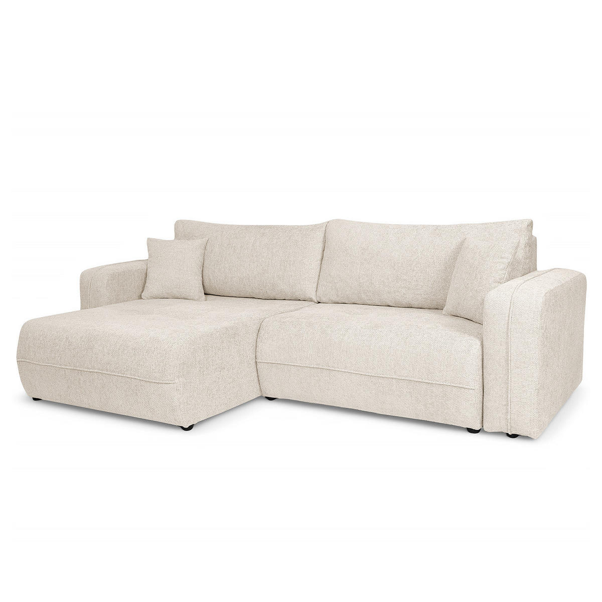 ECKSOFA mit Schlaffunktion - 244 cm - Beige/Schwarz, Kunststoff/Textil (244/145cm) - home24