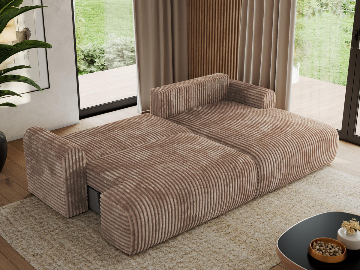 ECKSCHLAFSOFA TONO L Braun Cord - rechts - Schwarz/Braun, Kunststoff/Textil (150/260cm) - MKS