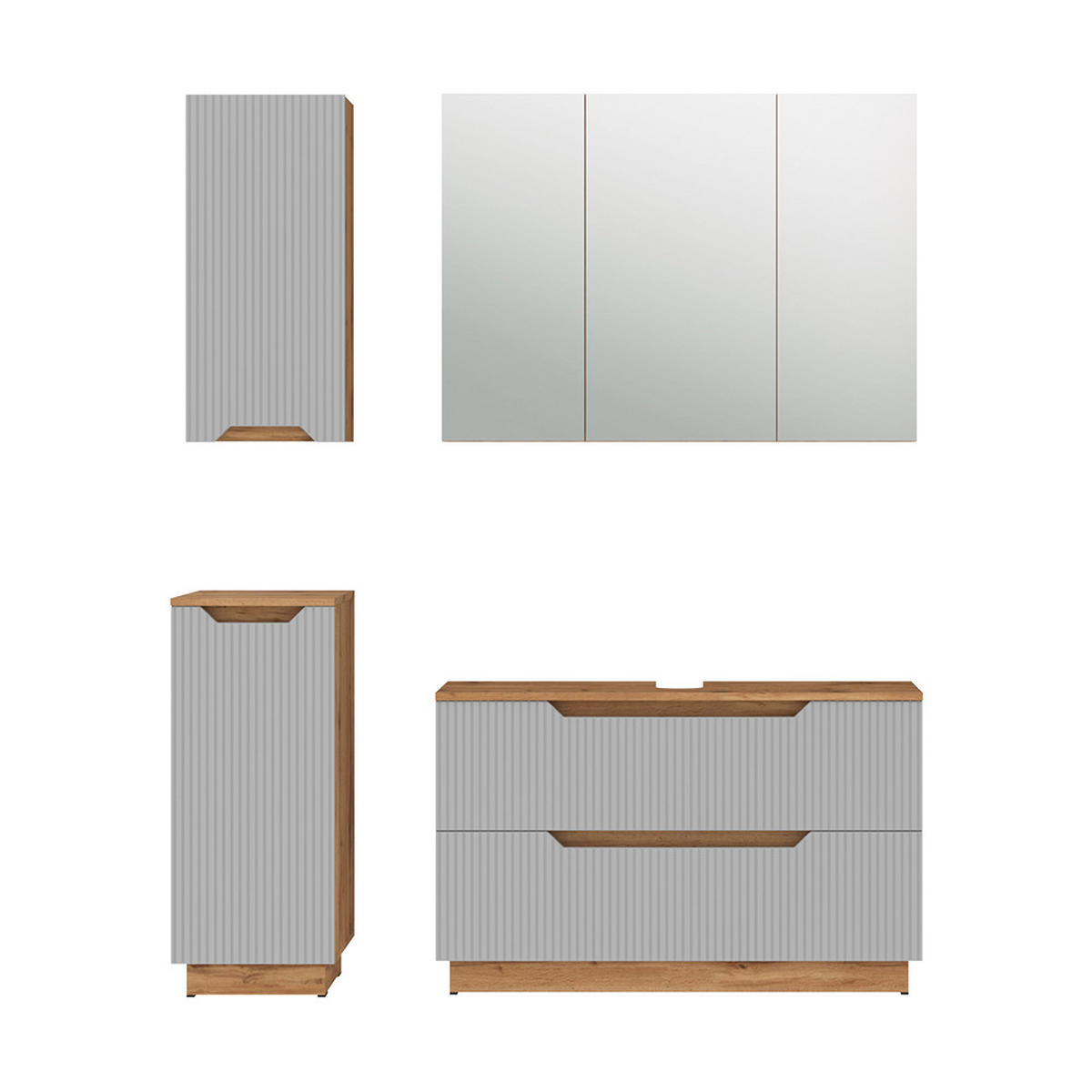 BADMÖBEL-SET Lotta Eiche/grau gestreift 4 Teile - Eichefarben/Grau, Holzwerkstoff (99.4/62.5/32cm) - Vicco