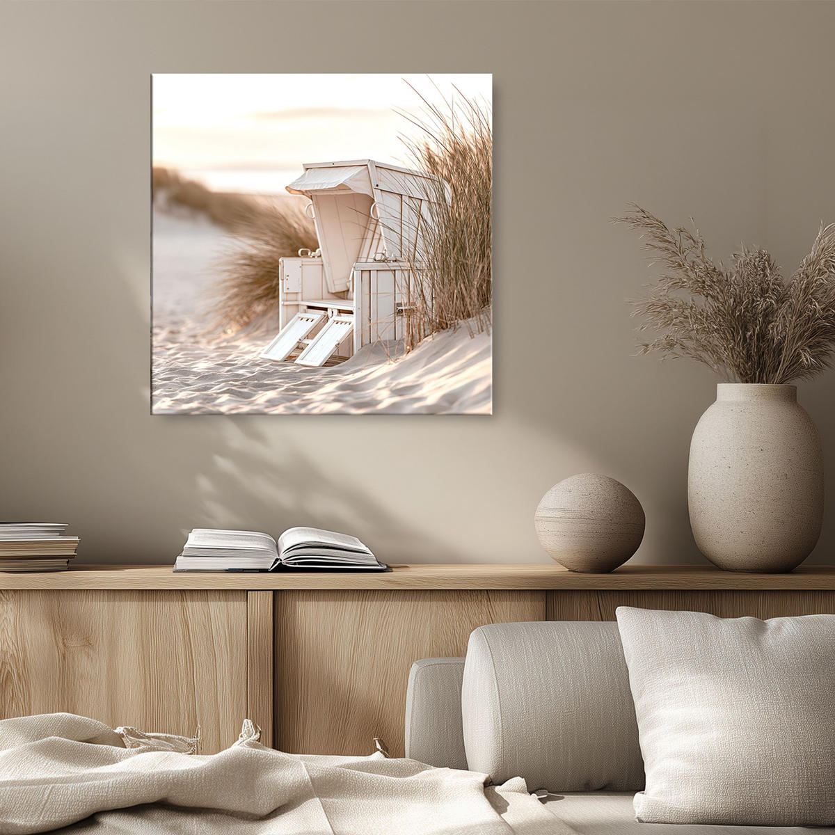 GLASBILD 50x50 cm Strandkorb Dünen beige-weiß - Beige, Glas (50/50cm) - artissimo