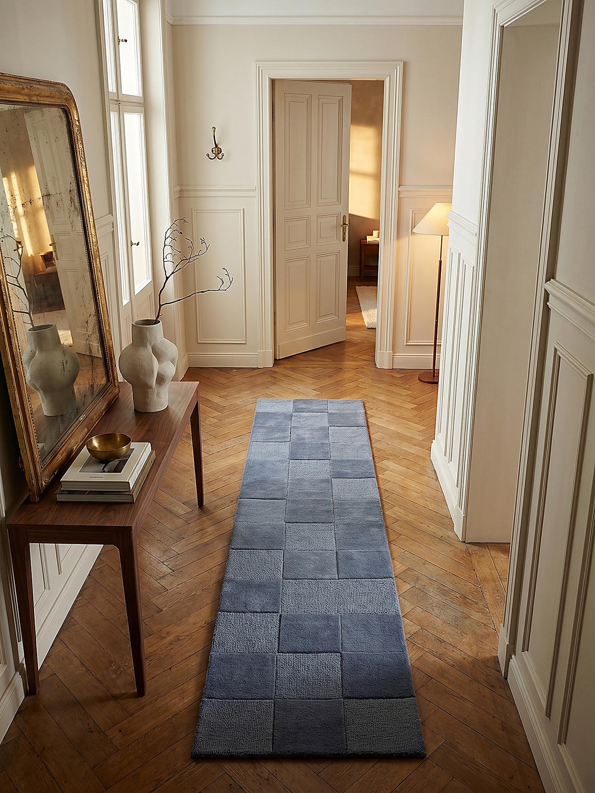 TEPPICHLÄUFER DEBEN, mit Schachbrettmuster, Blau, 60 x 230 cm - Blau, Textil (230/60cm) - KADIMA DESIGN