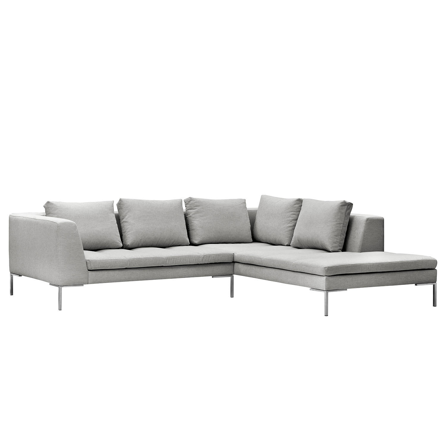 ECKSOFA mit Ottomane - Chromfarben/Hellgrau, Textil/Metall (255/230cm) - home24