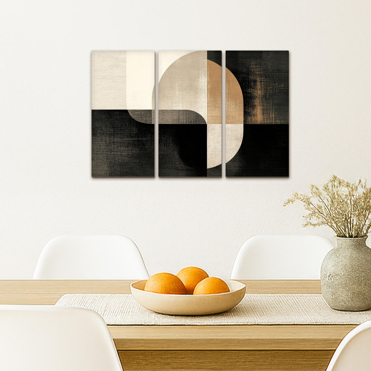LEINWANDBILD 3er Set Formen - Abstrakt - Gold 60x40 cm - Schwarz, Textil (60/40cm) - MuchoWow