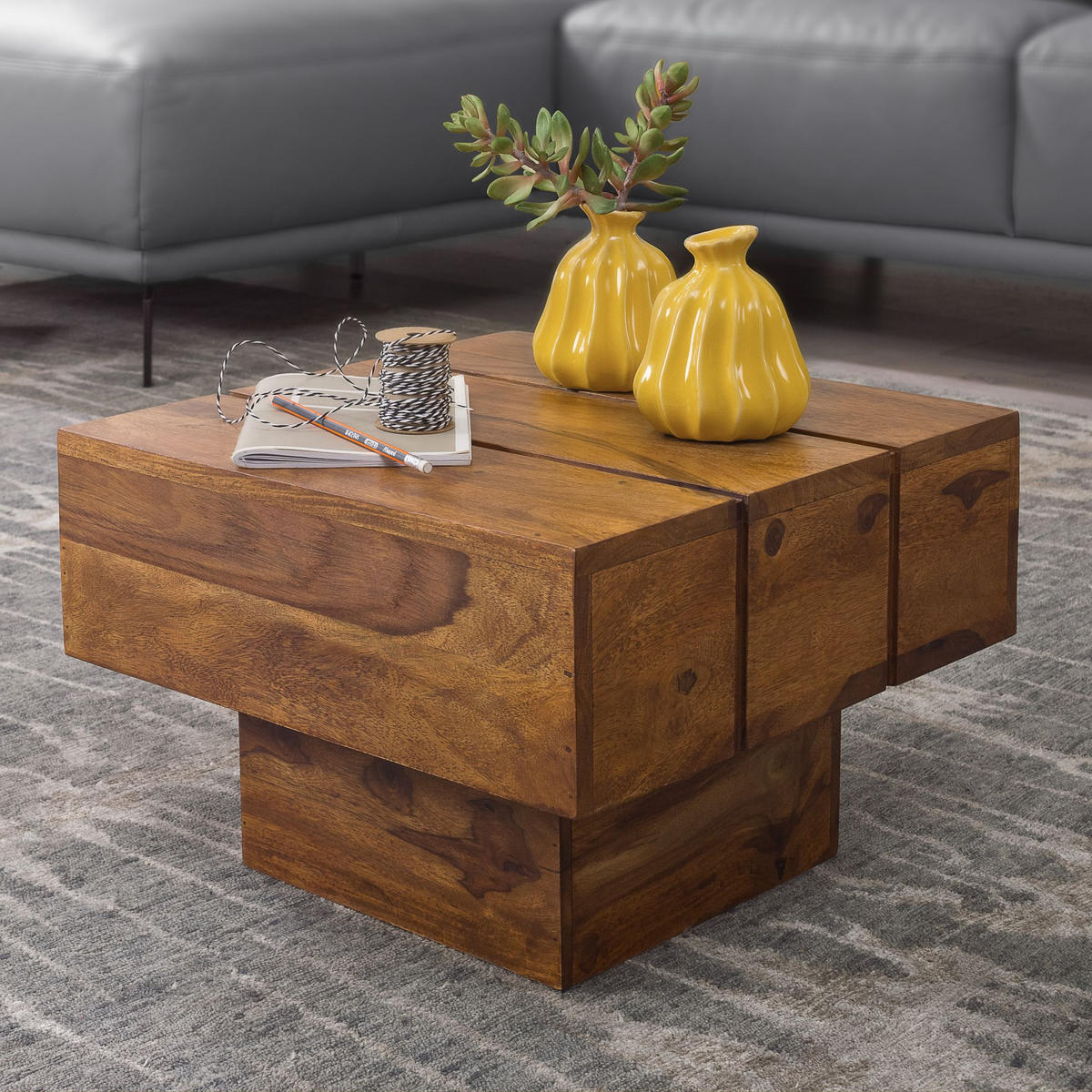 BEISTELLTISCH aus Massivholz, handgefertigt, Unikat, Braun 44x44x30 cm - Braun, Holz (44/44/30cm) - KADIMA DESIGN