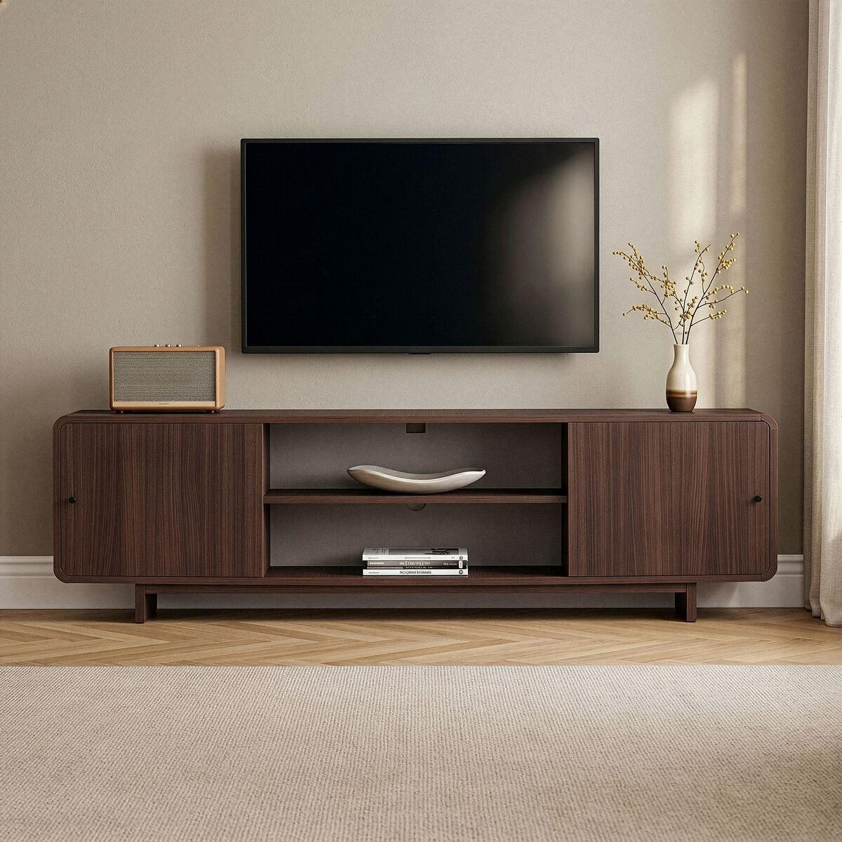 TV-MÖBEL mit 2 Türen, 2 Fächern und abgerundeten Kanten 34/52/180 cm - Naturfarben, Holzwerkstoff (34/52/26cm) - Calicosy