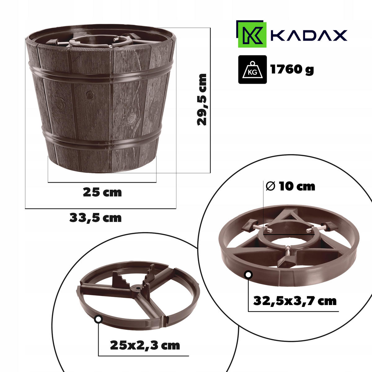 KADAX Großer Weihnachtsbaumständer für einen echten Weihnachtsbaum, Blumentopfbaum, 2,8 m - Braun, Kunststoff (29.5cm) - KADAX