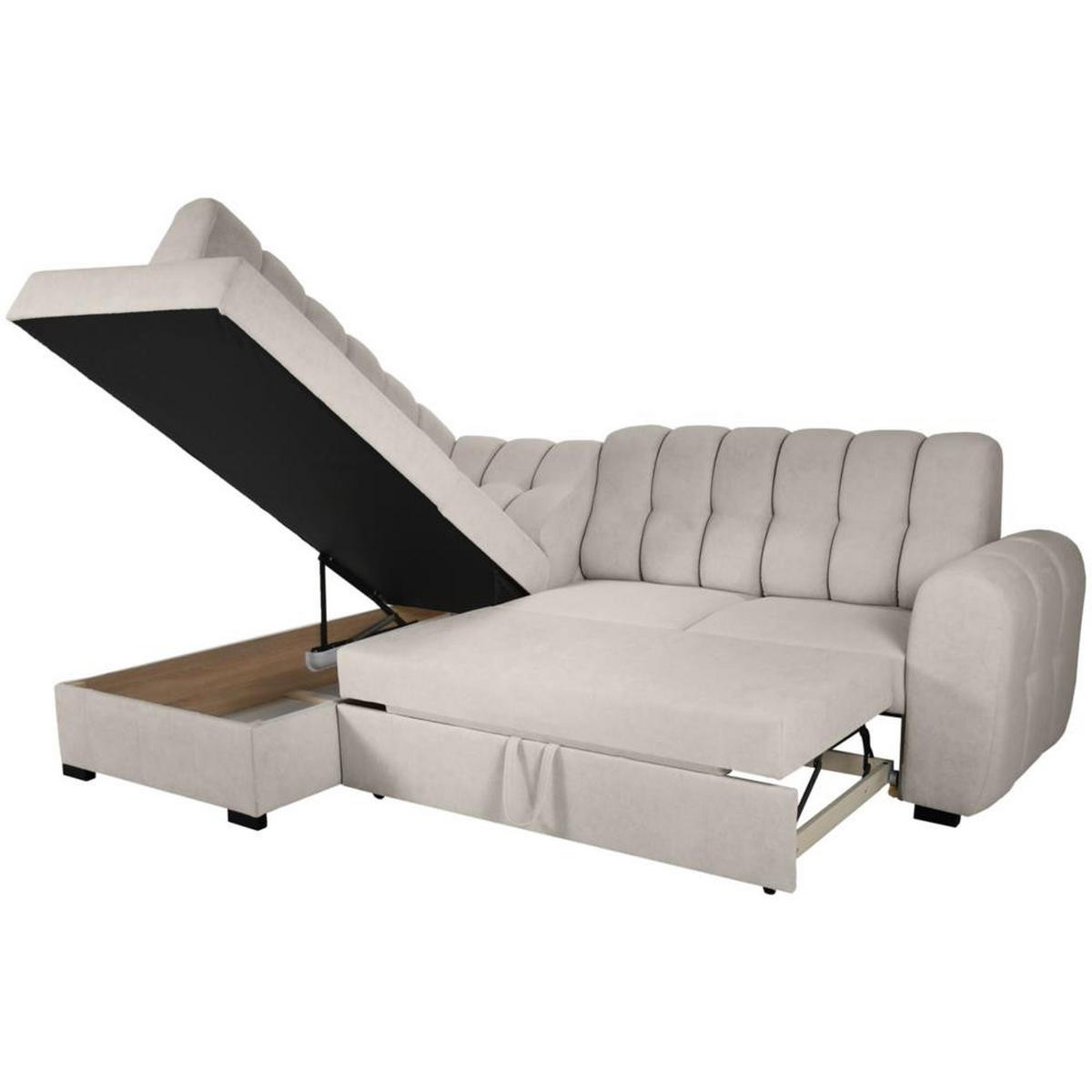 ECKSCHLAFSOFA Zoja links cappuccino - Schwarz/Cappuccino, Textil (261/193cm) - Beautysofa
