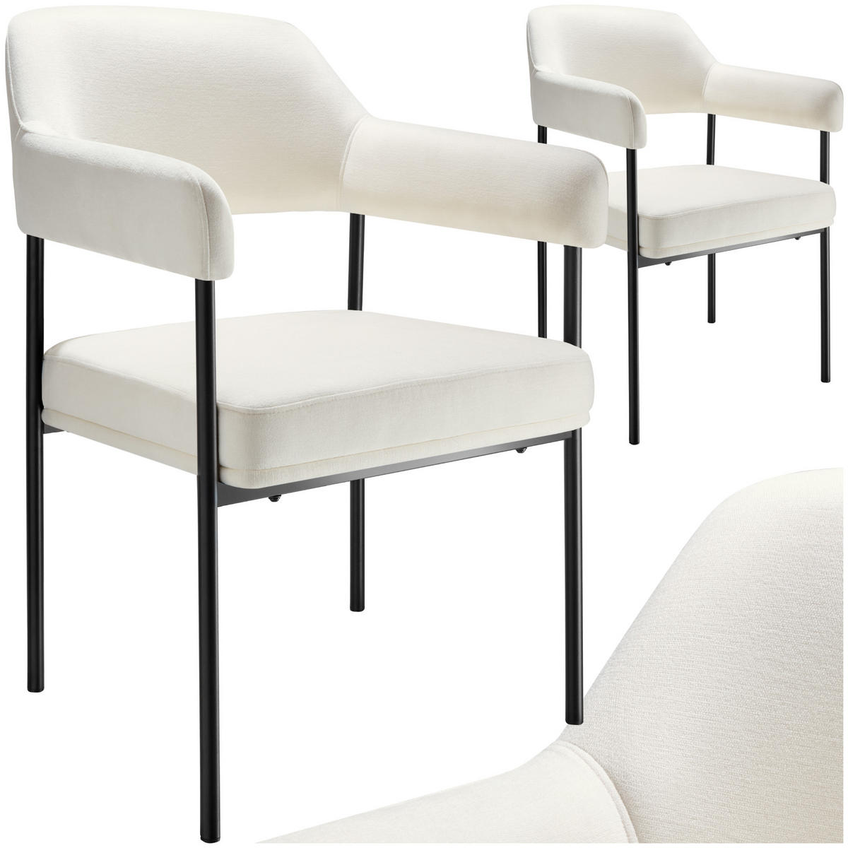 ARMLEHNSTUHL 2er Set Doé 58 x 62 x 85 cm Webstoff off-white/schwarz - Schwarz/Weiß, Textil (58/85/62cm) - tectake