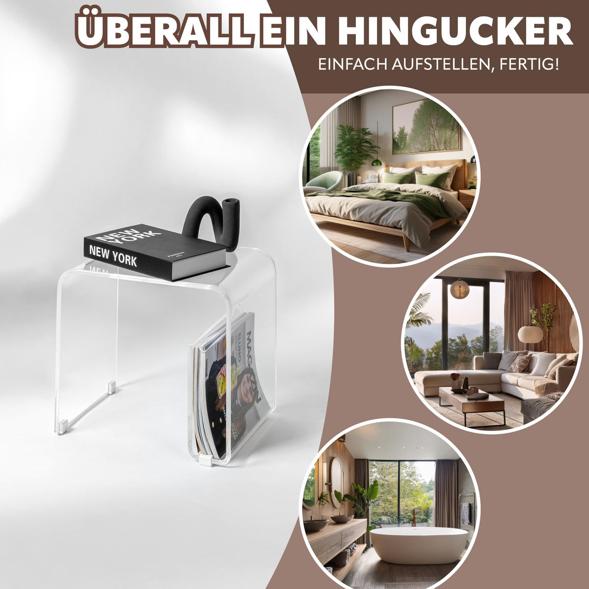 BEISTELLTISCH MIT MAGAZINHALTER Acryl transparent - Transparent, Kunststoff (30/38.5/35.5cm) - eluno