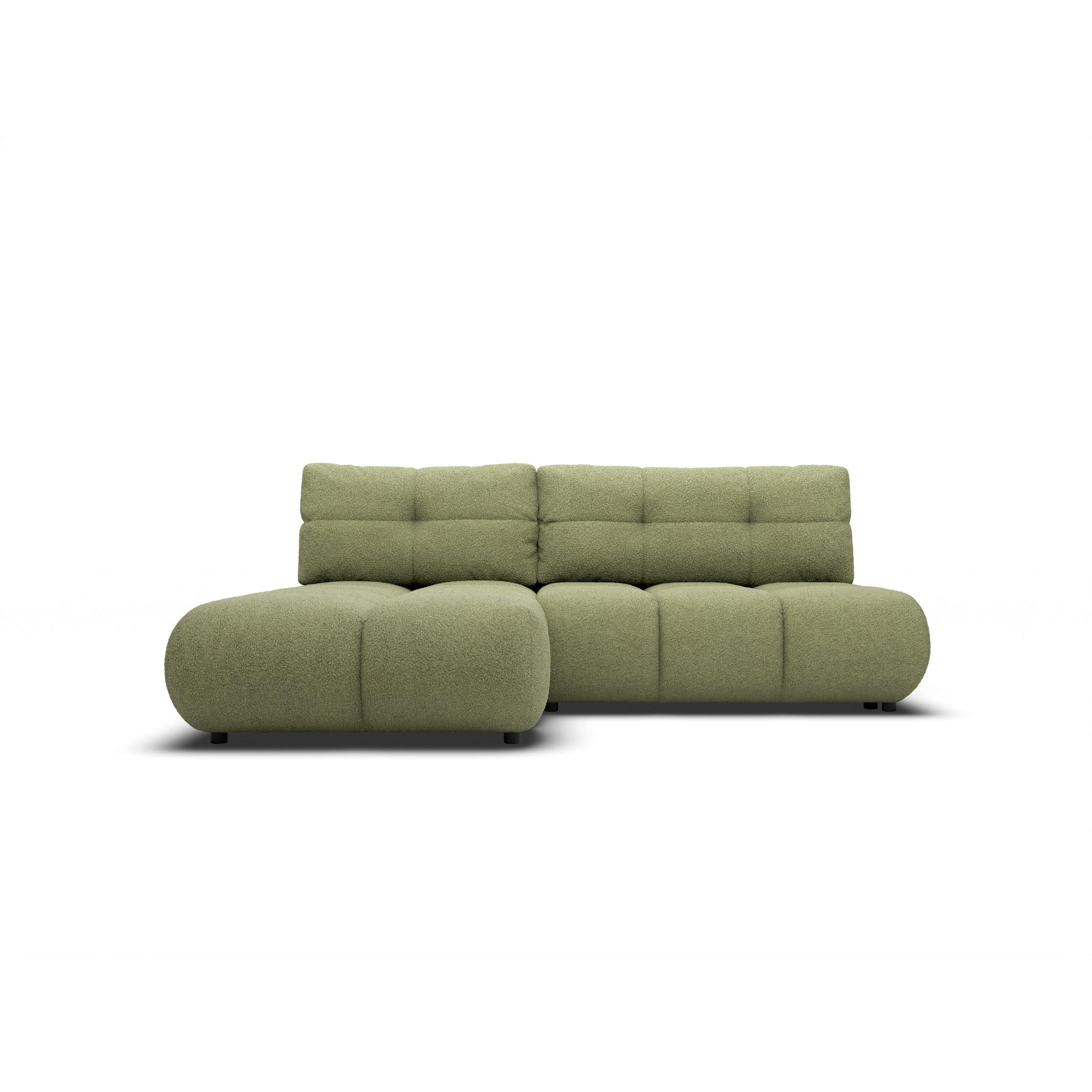 ECKSOFA CORSO L-S Grün Boucle-Stoff mit Schlaffunktion - Grün, Holz (230/177cm) - MASSENO