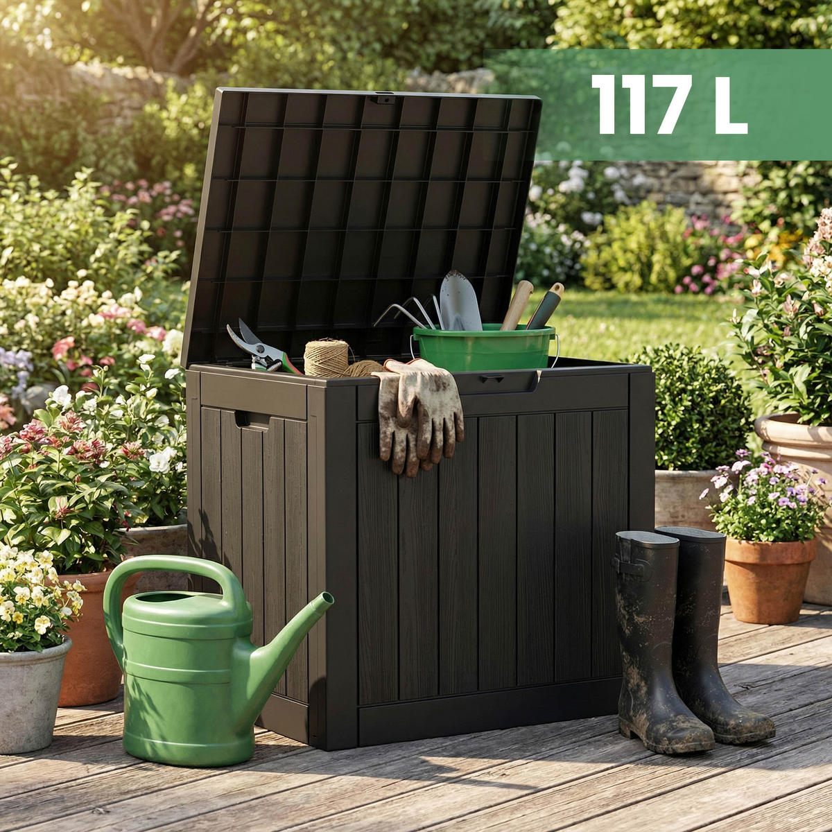 GARTENBOX 117L Schwarz - Schwarz, Kunststoff (56/53.2/43.1cm) - Akord