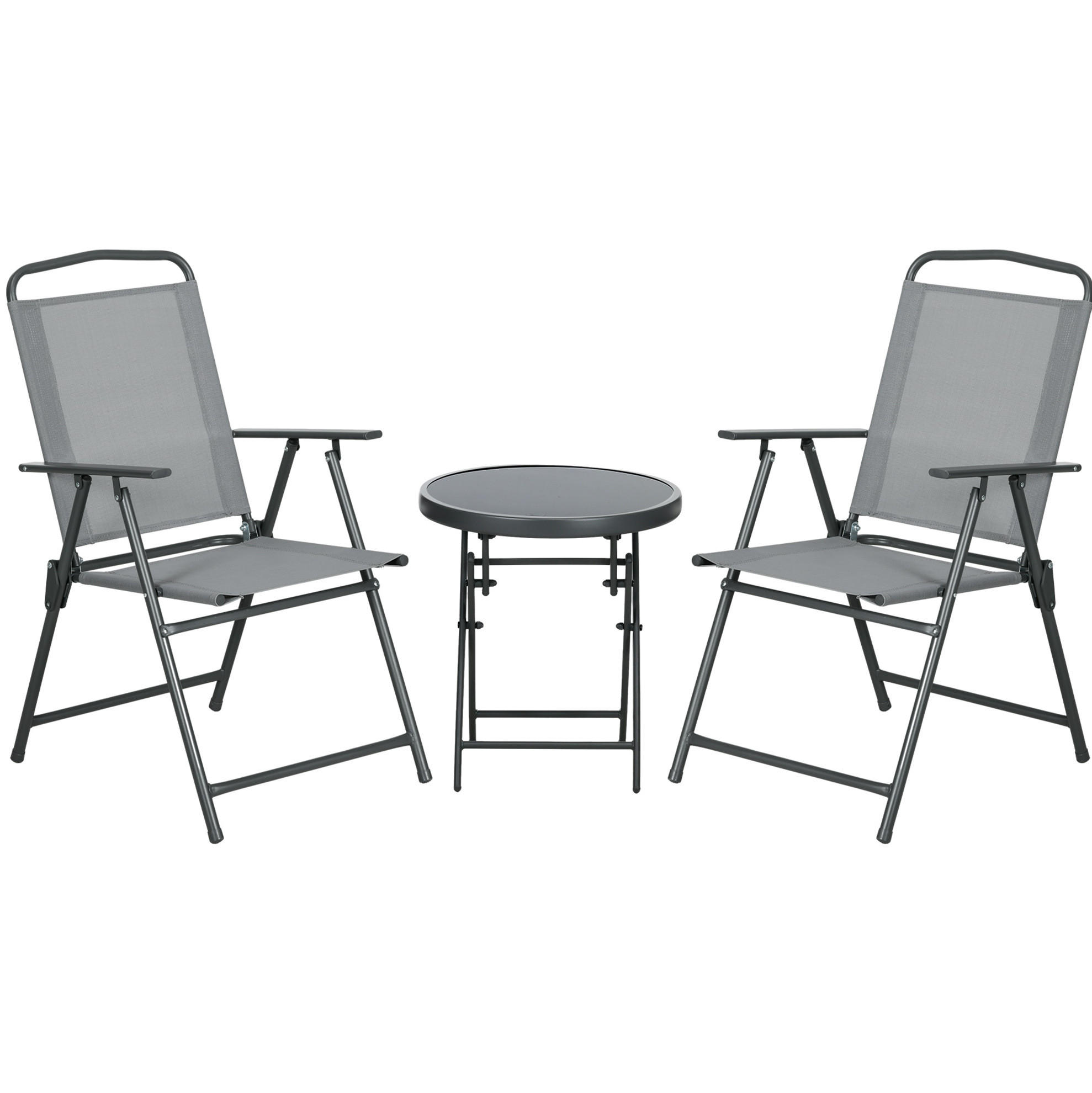 BISTRO-SET 3-teilig mit Klappfunktion, Stahlgestell und Glastisch, 53,5/64/93 cm, Hellgrau - Hellgrau, Metall - Redom
