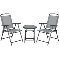 BISTRO-SET 3-teilig mit Klappfunktion, Stahlgestell und Glastisch, 53,5/64/93 cm, Hellgrau - Hellgrau, Metall - Redom