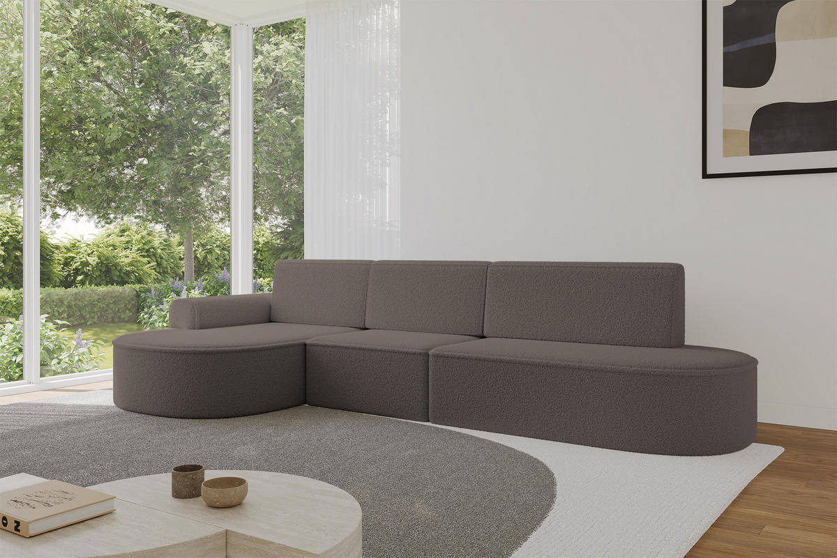 ECKSOFA mit Schlaffunktion Ottomane Links MARI L2-S 368X167X85 Braun Bouclé - Schwarz/Braun, Holzwerkstoff/Kunststoff (368/167cm) - ALTDECOR