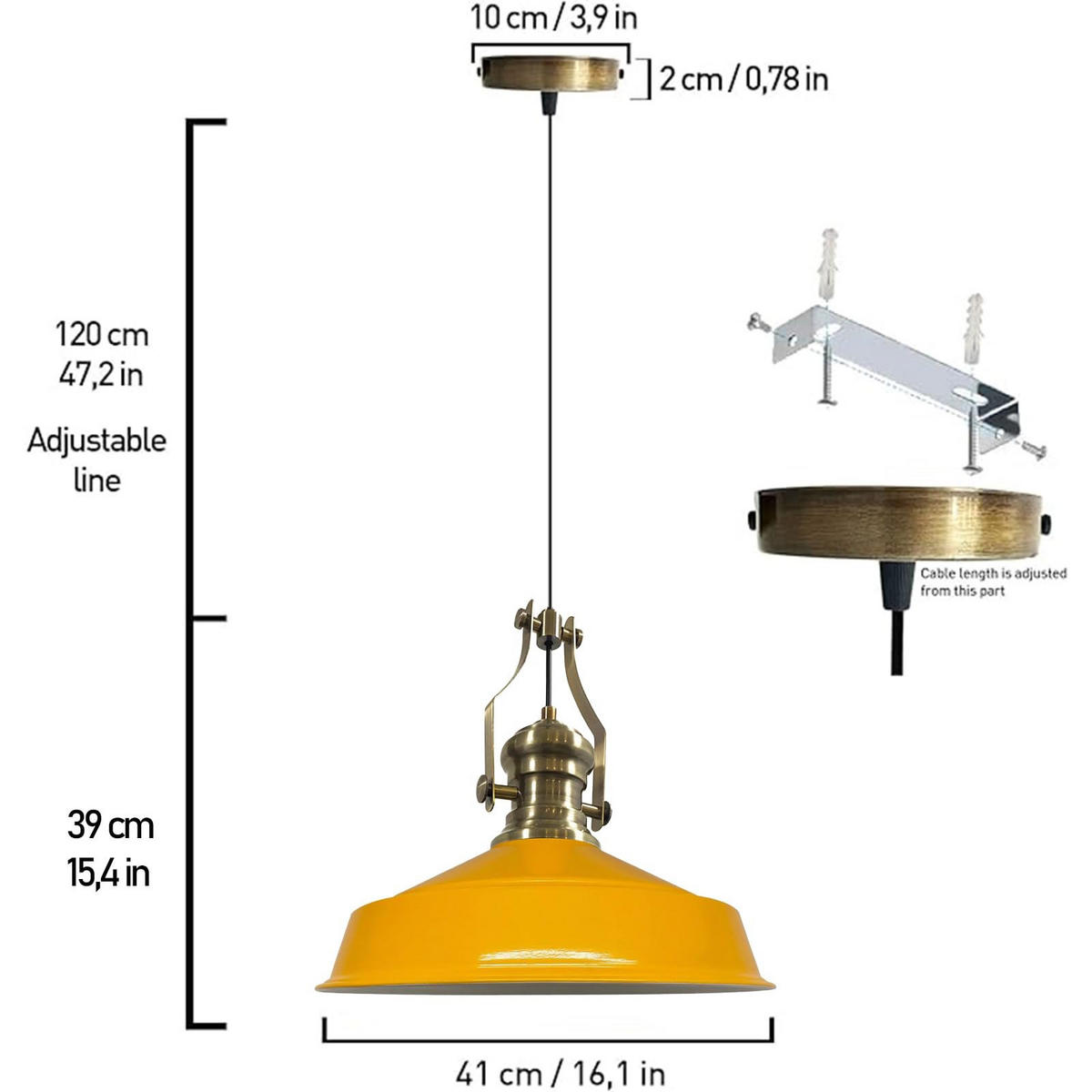 HÄNGELAMPE Neo-Asletl 40/39 cm - Gelb, Metall (40/39cm) - Bamyum