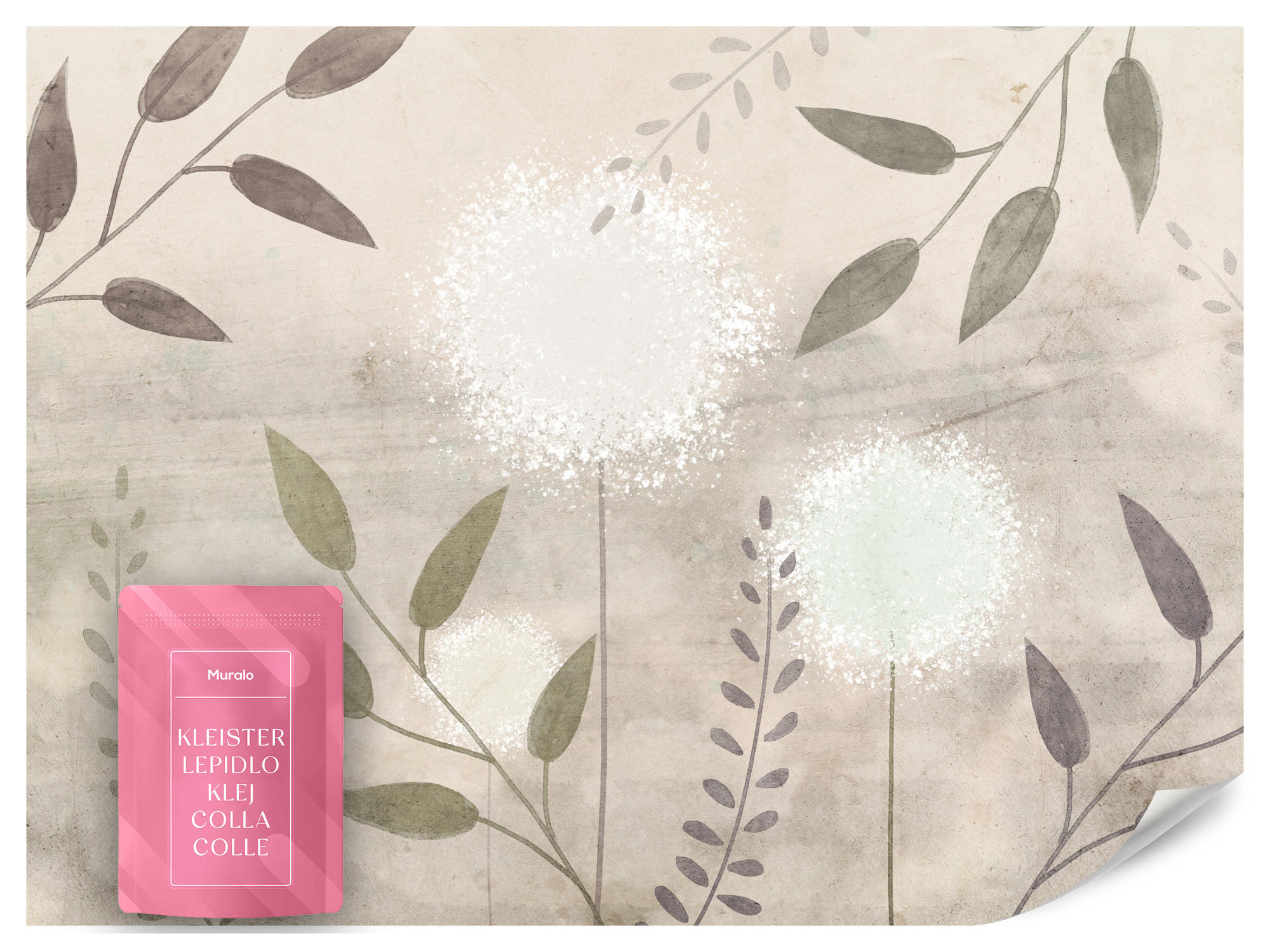 FOTOTAPETE Löwenzahn Blätter Retro 200x140 - Beige/Braun, Papier (200/140cm) - Muralo