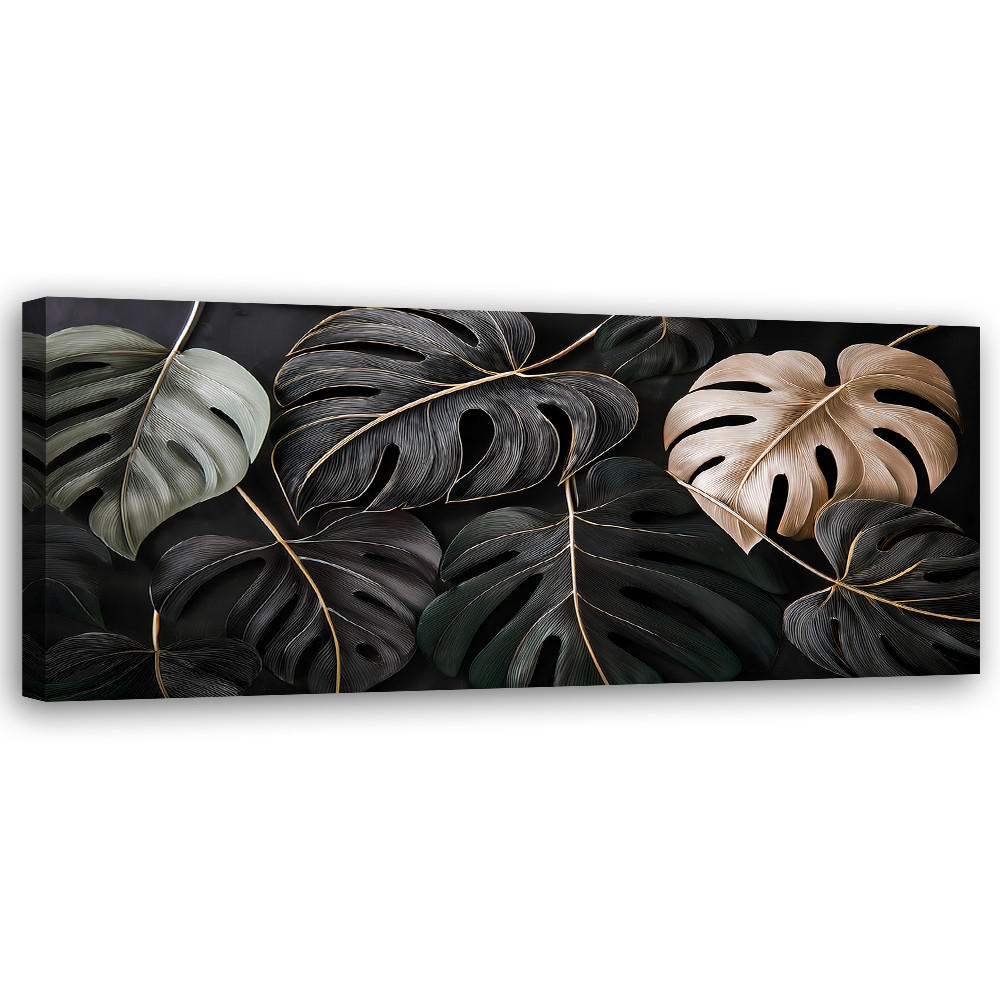 WANDBILD monstera hinterlässt tropische pflanzen - Schwarz, Textil (90/30cm) - Feeby