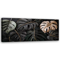 WANDBILD monstera hinterlässt tropische pflanzen - Schwarz, Textil (90/30cm) - Feeby
