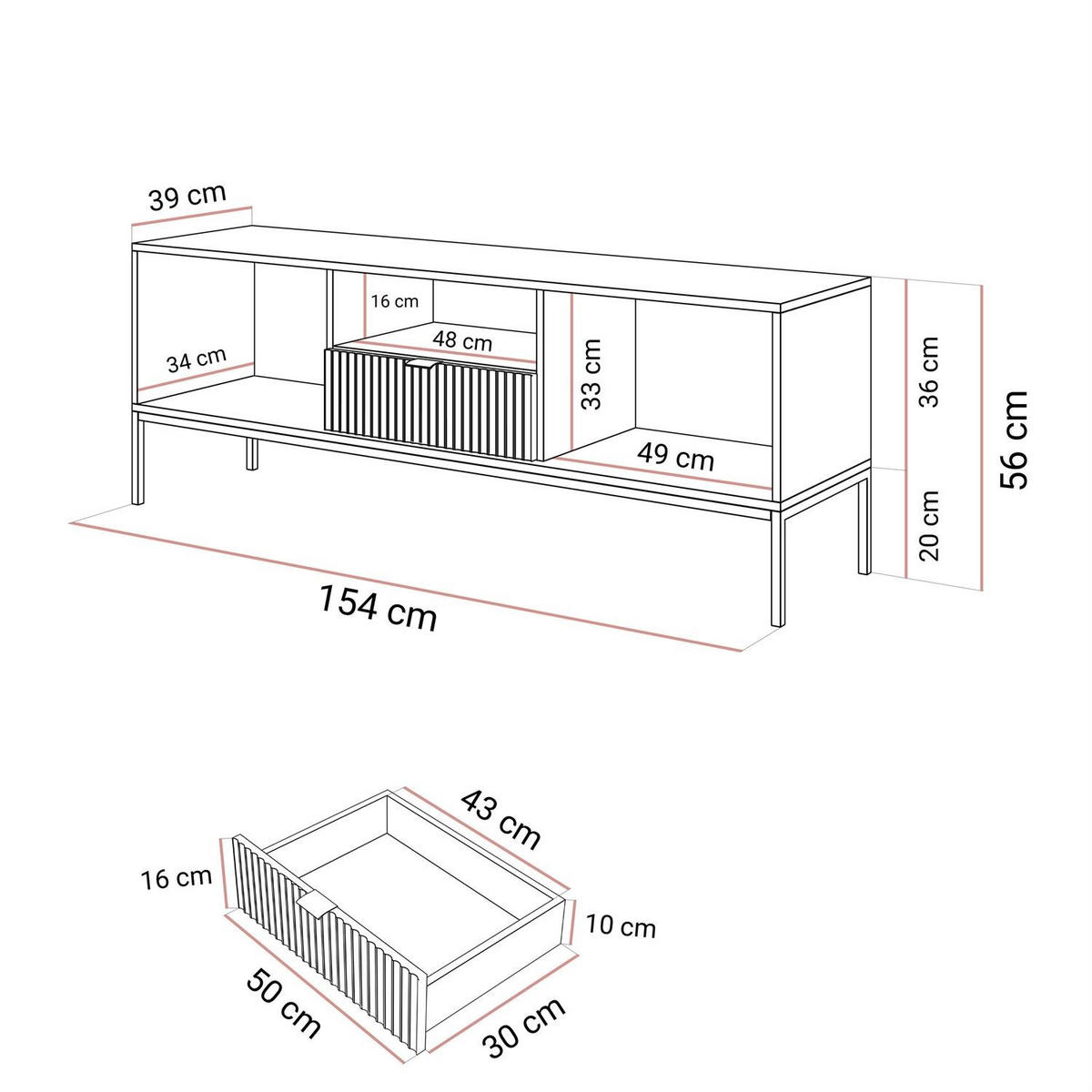TV-ELEMENT CORTADO RTV154 KASCHMIR - Beige, Holzwerkstoff (154/56/39cm) - Lookway