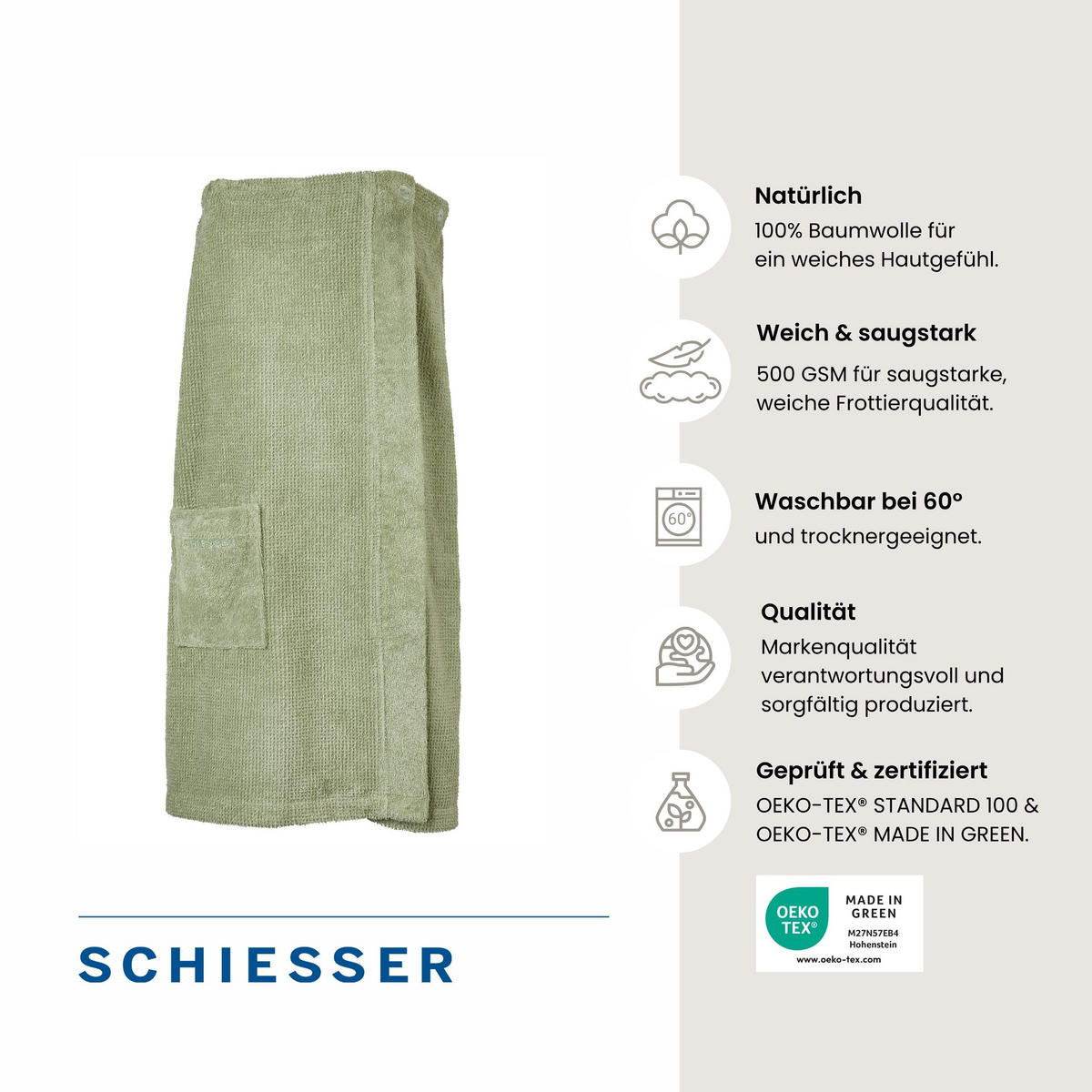 SAUNAKILT Turin Damen - 36-44 - Grün - Grün, Textil (80/130cm) - SCHIESSER