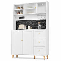 HIGHBOARD in Weiß Barschrank mit Weinglashaltern und Schubladen für Esszimmer und Küche, B120/T40/H184 cm - Weiß/Naturfarben, Glas/Holz (120/184/40cm) - STILVORA