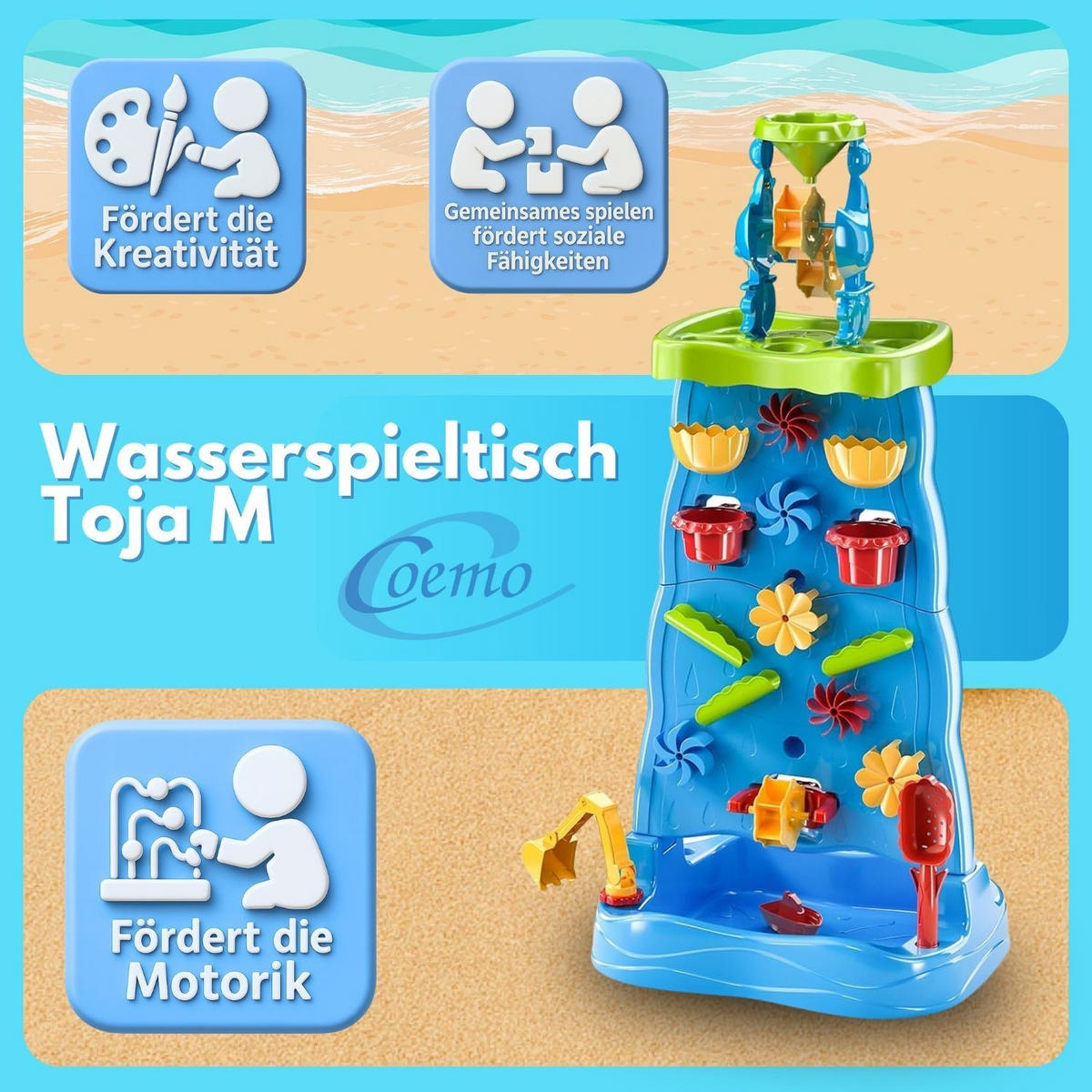 WASSERSPIELTISCH TOJA M Wasserfall mit Zubehör 22-tlg - Blau, Kunststoff (43/33/92cm) - Coemo