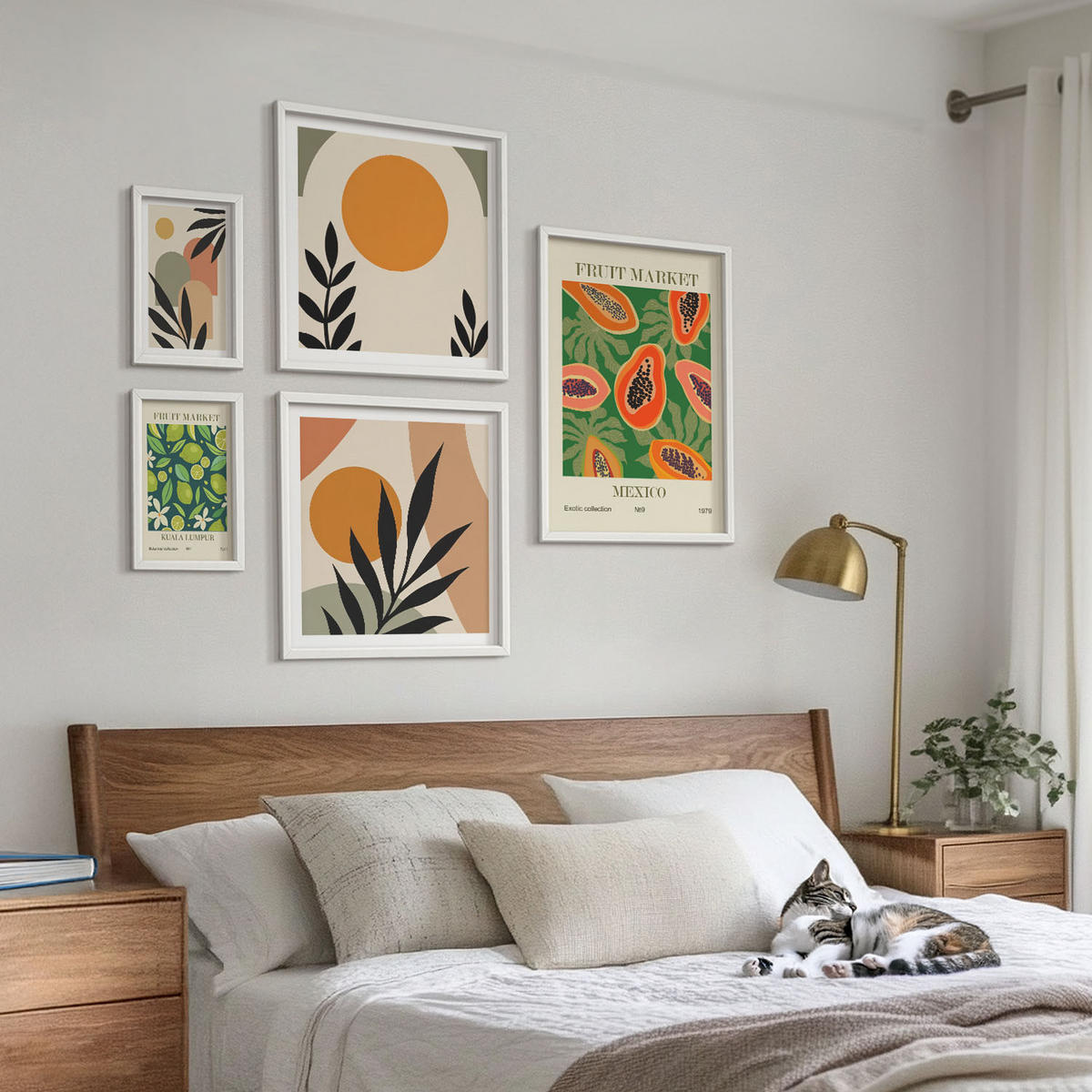 BILDER SET 5er Set - 50x50 cm & 20x30 cm & 40x60 cm Weißer Rahmen - Fruchtmuster der italienischen Kultur - Weiß, Kunststoff (40/60cm) - TULUP